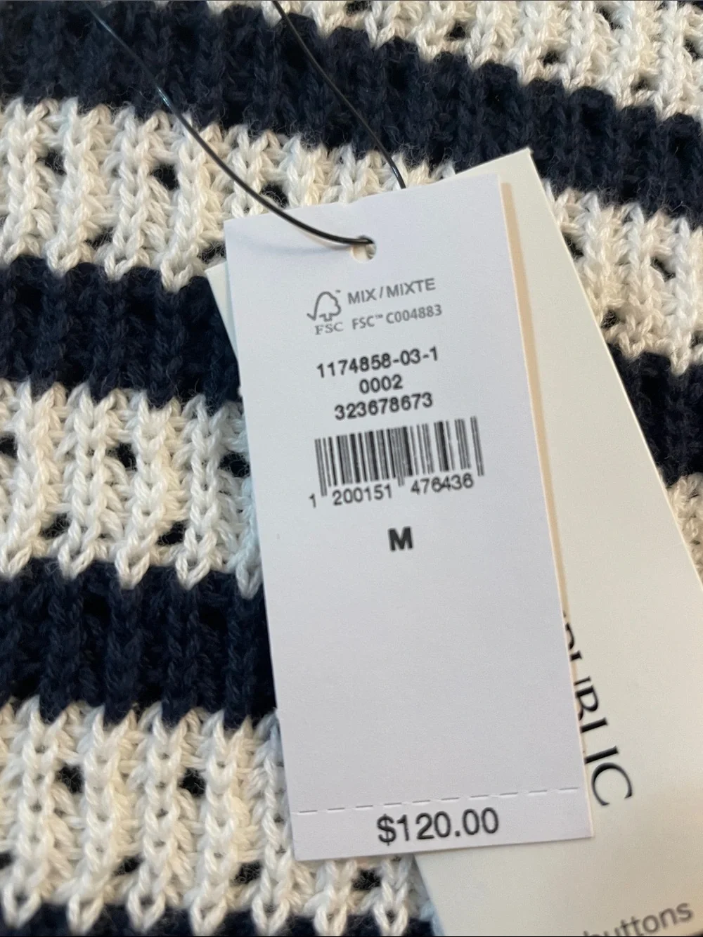 Banana Republic Navy and Cream Striped Crochet Button Cardigan
